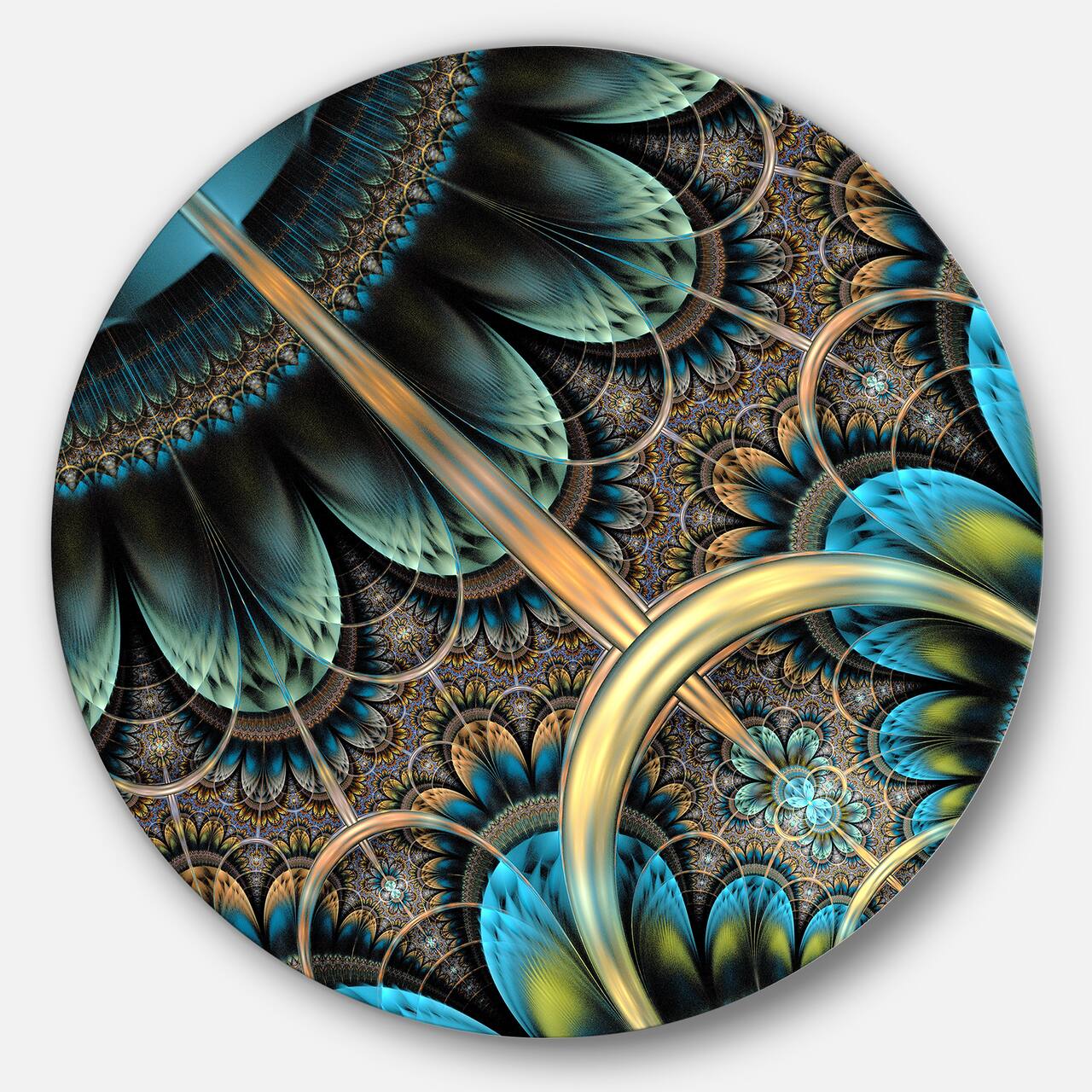 Designart - Large Blue Brown Fractal Floral Pattern' Floral Metal Circle Wall Art